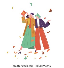 Autumn natural scenery background vector illustration