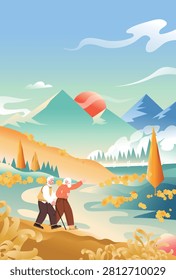 Autumn natural scenery background vector illustration