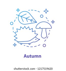 Autumn nature concept icon. Season idea thin line illustration. Mushroom, leaf, hedgehog. Vector isolated outline drawing