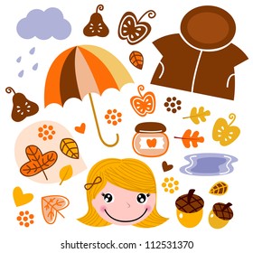 Autumn and nature elements set isolated on white