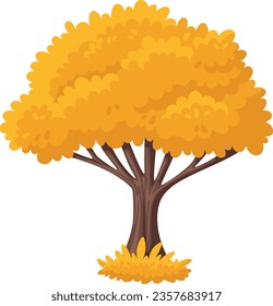 Autumn nature icon. Yellow leaves cartoon tree