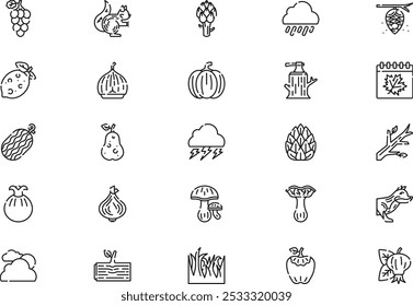 Autumn nature icons collection is a vector illustration with editable stroke.