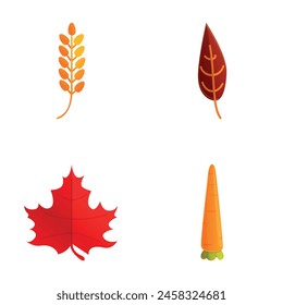 Autumn nature icons set cartoon vector. Fall season attribute. Time of year