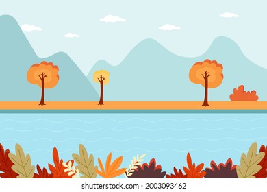 Autumn nature and landscape background. Vector graphics