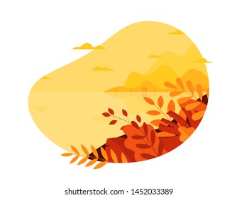 Autumn nature landscape banner. Seasonal beautiful baanner with autumn leaves. Social media banner, promo design template. Vector illustration in flat style.