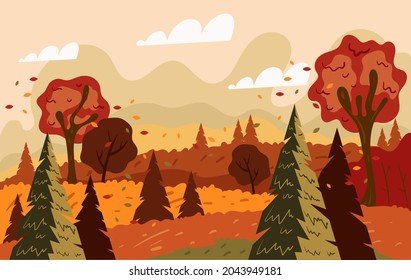 Autumn nature landscape graphic design hand drawn illustration