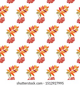 Autumn nature seamless pattern with 
colorful  leaves rowan berries . Leaf fall decor. Great for stickers, cards, invitations, scrapbooking, gift wrapping, product design, school projects