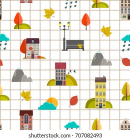 Autumn nature. Seamless pattern. Vector illustration. Fabric print. Repeating wallpaper.