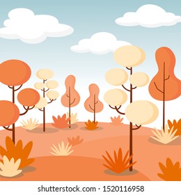 Autumn nature with trees and bushes
