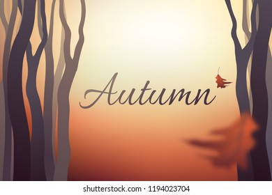 Autumn nature vector illustration. Fall season forest landscape with falling dry autumn leaves