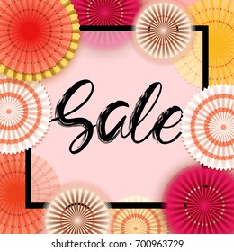 Autumn new collection sale banner with paper flowers for online shopping, advertising actions, magazines and websites. Vector illustration for autumn sale.