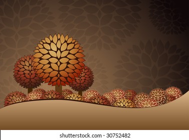Paisaje nocturno de otoño. Ilustración abstracta vectorial.