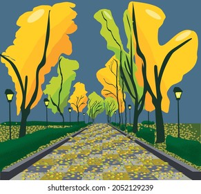autumn night road in the park your own way in the dark