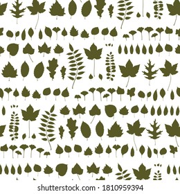 Autumn nordic leaves seamless pattern. Leaf shapes silhouettes endless background, vector foliage tile. Fall tree leaf shapes repetitive wallpaper for fabric, wrapping endless design