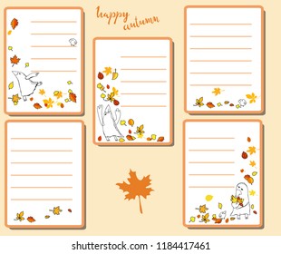 Autumn note paper set with vector hand drawn Illustrations.  