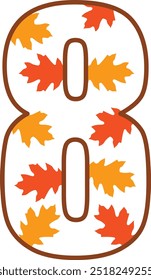 Autumn number eight 8 design on plain white transparent isolated background for card, shirt, hoodie, sweatshirt, apparel, tag, mug, icon, poster or badge