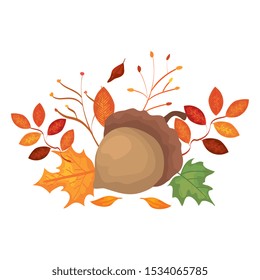 autumn nut with leafs isolated icon vector illustration design