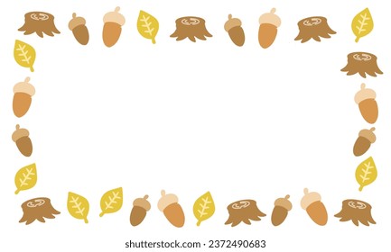 Nueces de otoño y hojas caídas conjunto de ilustraciones del marco
