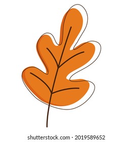 Autumn oak leaf vector icon, cartoon fallen leaves, brown dry leaf of a tree, design element, isolated natural object on white background, sign or symbol. Line art sheet
