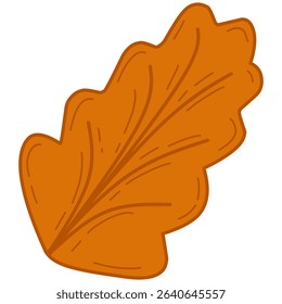 Autumn Oak Leaf Vector Illustration in Flat Style. Flat vector illustration of a brown oak leaf, designed in a simple cartoon style. Ideal for fall themes, seasonal decorations, nature elements