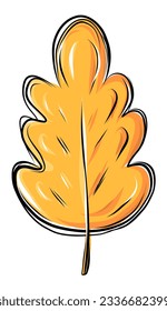 Autumn oak leaf in yellow color in hand drawn doodle style. Vector illustration