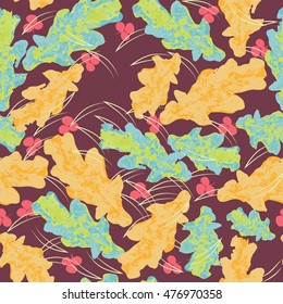 Autumn oak leaves background. Colored art vector. Seamless pattern, autumn theme.