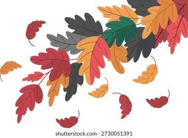 Frontera de hojas de roble de otoño con hojas que caen - Ilustración vectorial plana