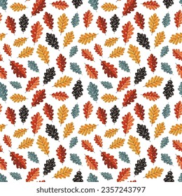 Patrón de hojas de roble otoñales. El fondo de la hoja cae sin fisuras en el estilo de las caricaturas. Impresión forestal de humor otoñal para papel textil o envolvente.