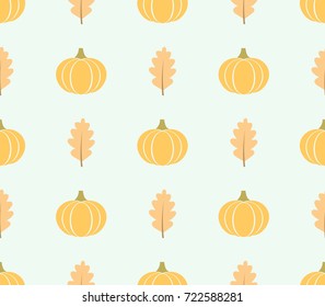 Autumn oak leaves and pumpkins seamless pattern. Vector illustration