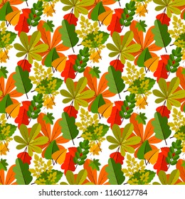 Autumn oak leaves seamless pattern nature vector illustration. Season textile wallpaper Orange, Beige, Brown and Yellow. Perfect for gift paper, pattern fills, background, autumn greeting cards.