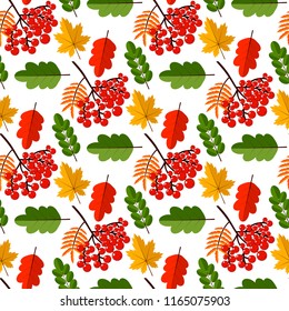 Autumn oak leaves seamless pattern nature vector illustration. Season textile wallpaper Orange, Beige, Brown and Yellow. Perfect for gift paper, pattern fills, background, autumn greeting cards.