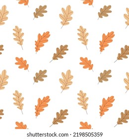 Las hojas de roble otoñales tienen un fondo de patrón sin fisuras. Hermosa impresión minimalista de hojas de color beige brillante, naranja y marrón 
