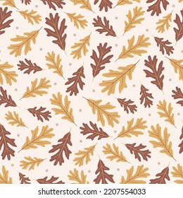 Autumn oak leaves seamless pattern. Vector Illustration. Perfect for wallpaper, gift paper, pattern fills, web page background, autumn greeting cards, fabric, and all your creative project.