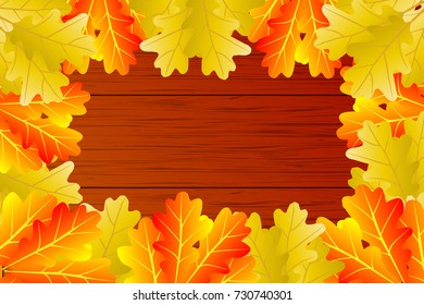 Autumn - oak leaves - vector background, Autumnal leaf of oak, (Quercus), 