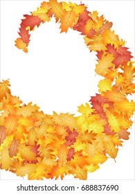 Autumn oak leaves vector pattern. Spiral, helix ornament made of red, orange and yellow leaves. Abstract loop, scroll autumn foliage design.