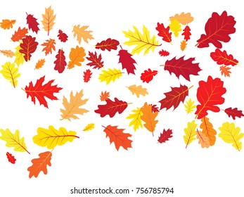 Autumn oak leaves vector pattern. Ornament made of red, orange and yellow leaves. Abstract autumn foliage design.