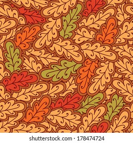 Autumn oak leaves vector seamless pattern