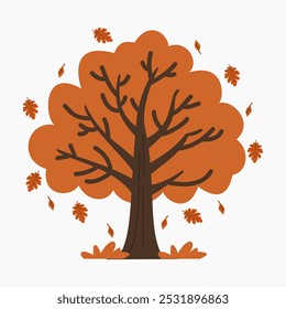 Autumn oak tree vector illustration isolated on white background