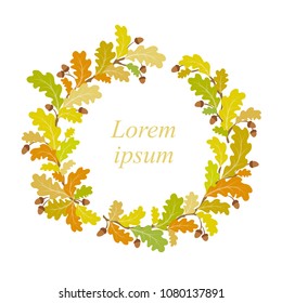 Autumn oak wreath frame - vector illustration