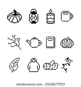 autumn object bundle outline pixel art 