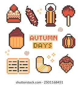 autumn object bundle pixel art for your design