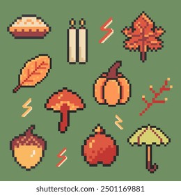 Otoño objeto Paquete pixel art para su diseño
