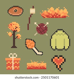 autumn object bundle pixel art for your design