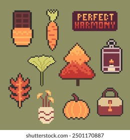 autumn object bundle pixel art for your design