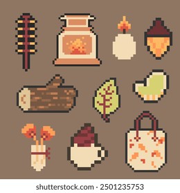 Otoño objeto Paquete pixel art para su diseño