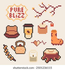 autumn object bundle pixel art for your design