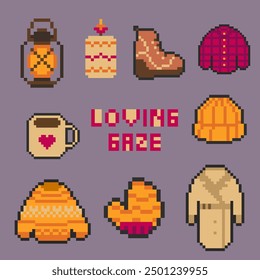 autumn object bundle pixel art for your design