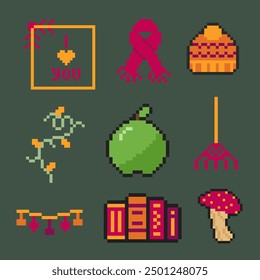 autumn object bundle pixel art for your design
