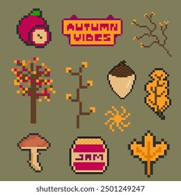 Otoño objeto Paquete pixel art para su diseño