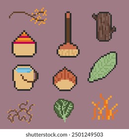 autumn object bundle pixel art for your design
